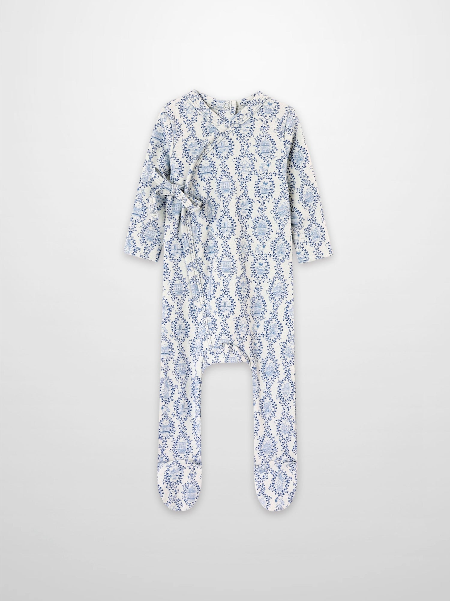 Blue Charm Stretchy boys romper with footed legs in navy vine pattern by Adee