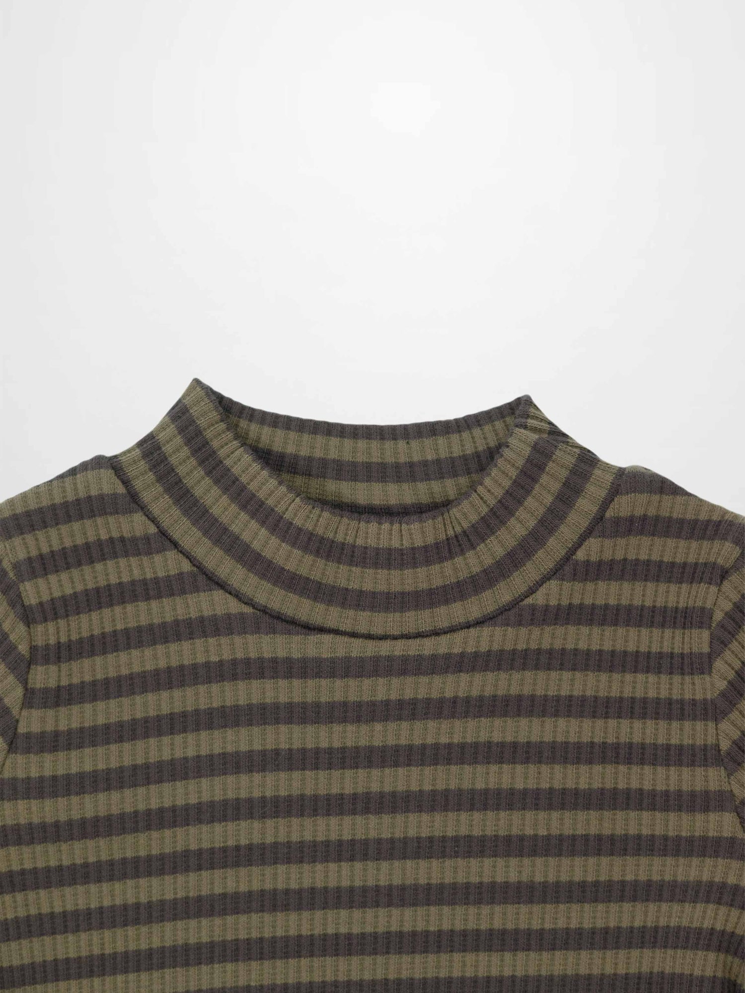 Striped Mock Neck T-Shirt - Green