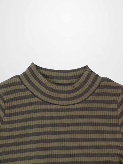 Striped Mock Neck T-Shirt - Green