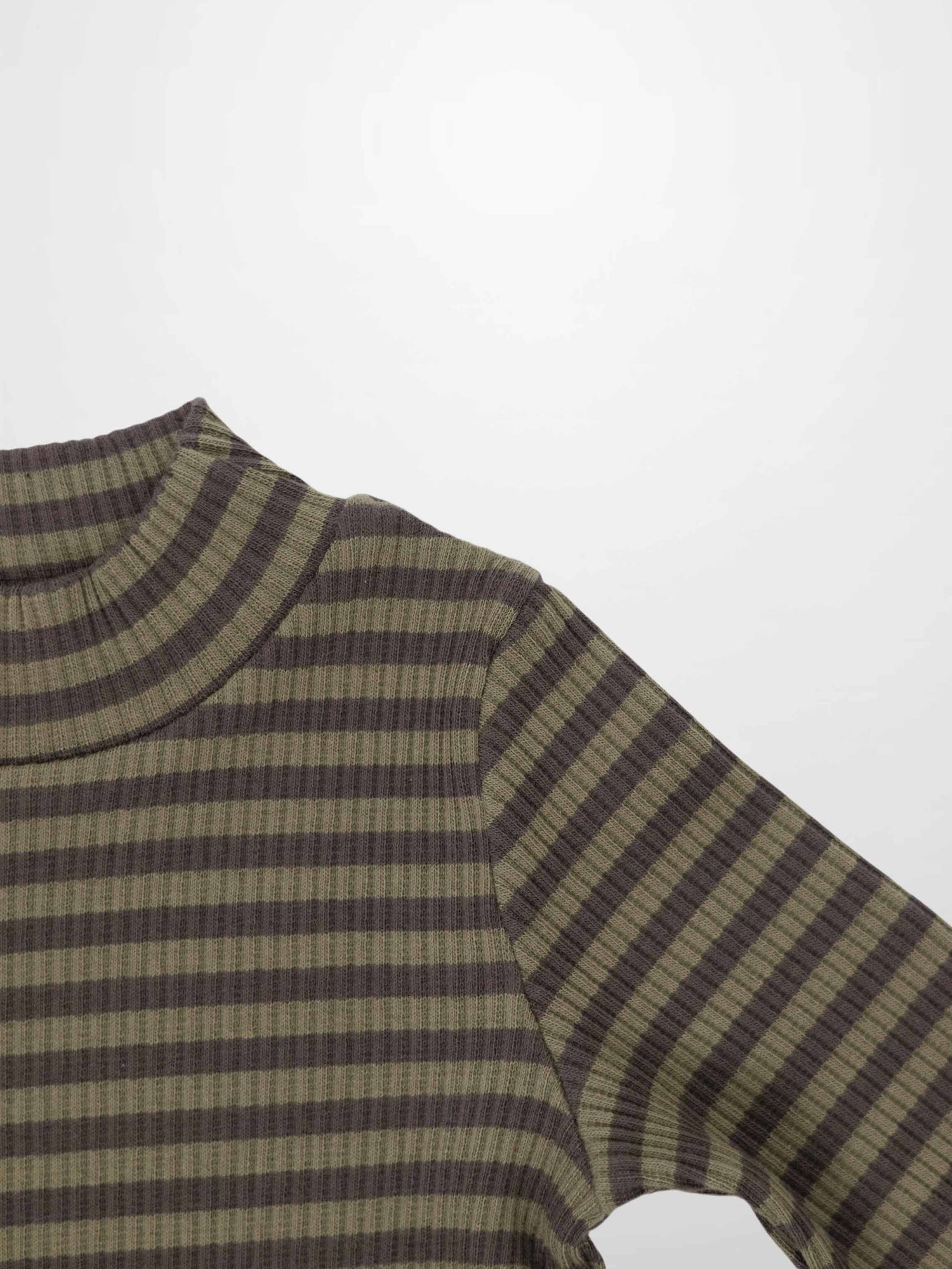 Striped Mock Neck T-Shirt - Green