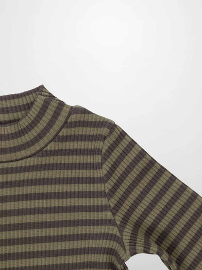 Striped Mock Neck T-Shirt - Green