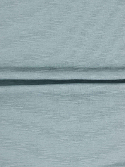 Blue Scalloped Blanket: lightweight, soft fabric with subtle texture and delicate scalloped trim for baby boys.