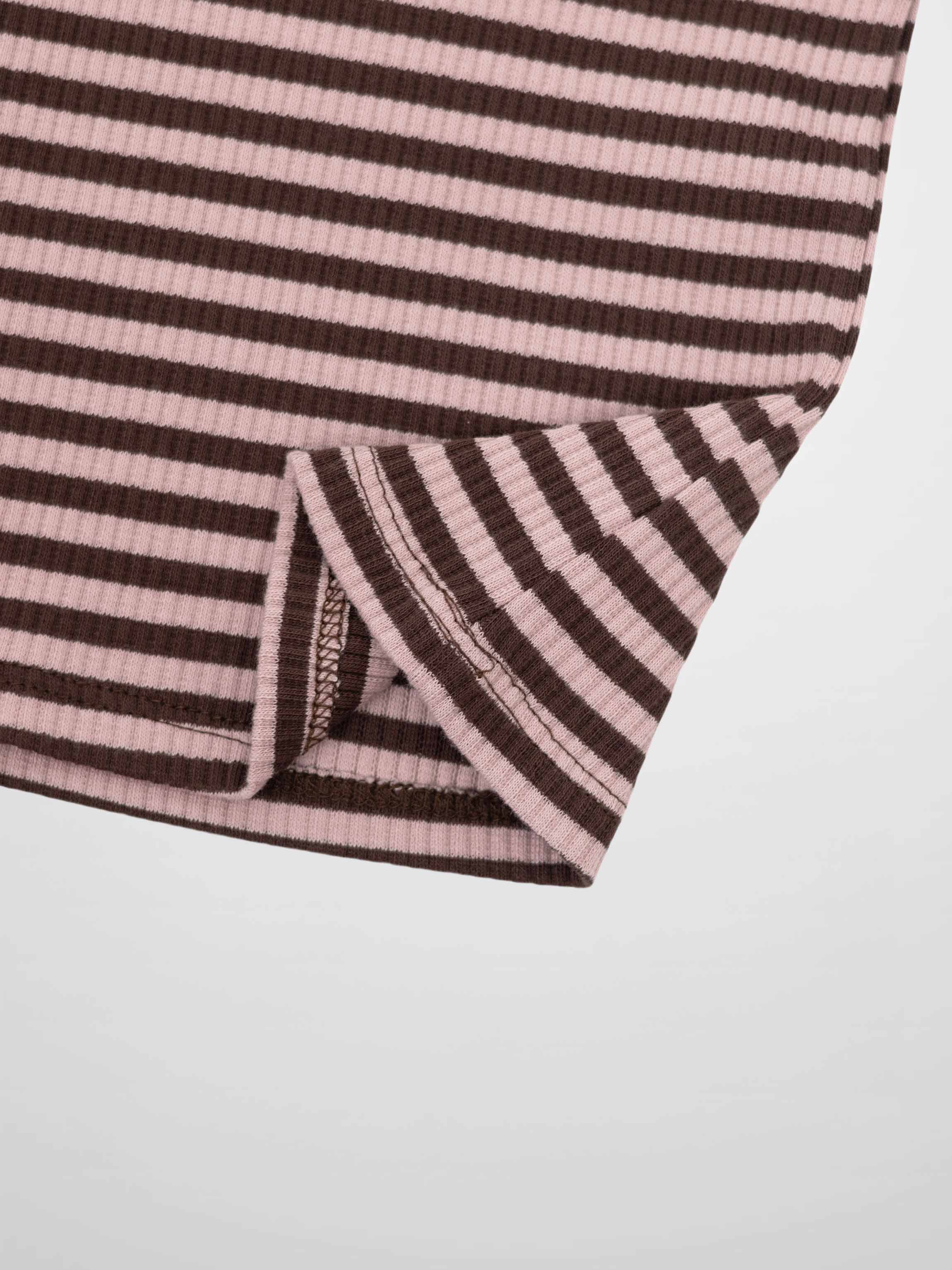 Striped Crew Neck T-Shirt - Brown &amp; Pink