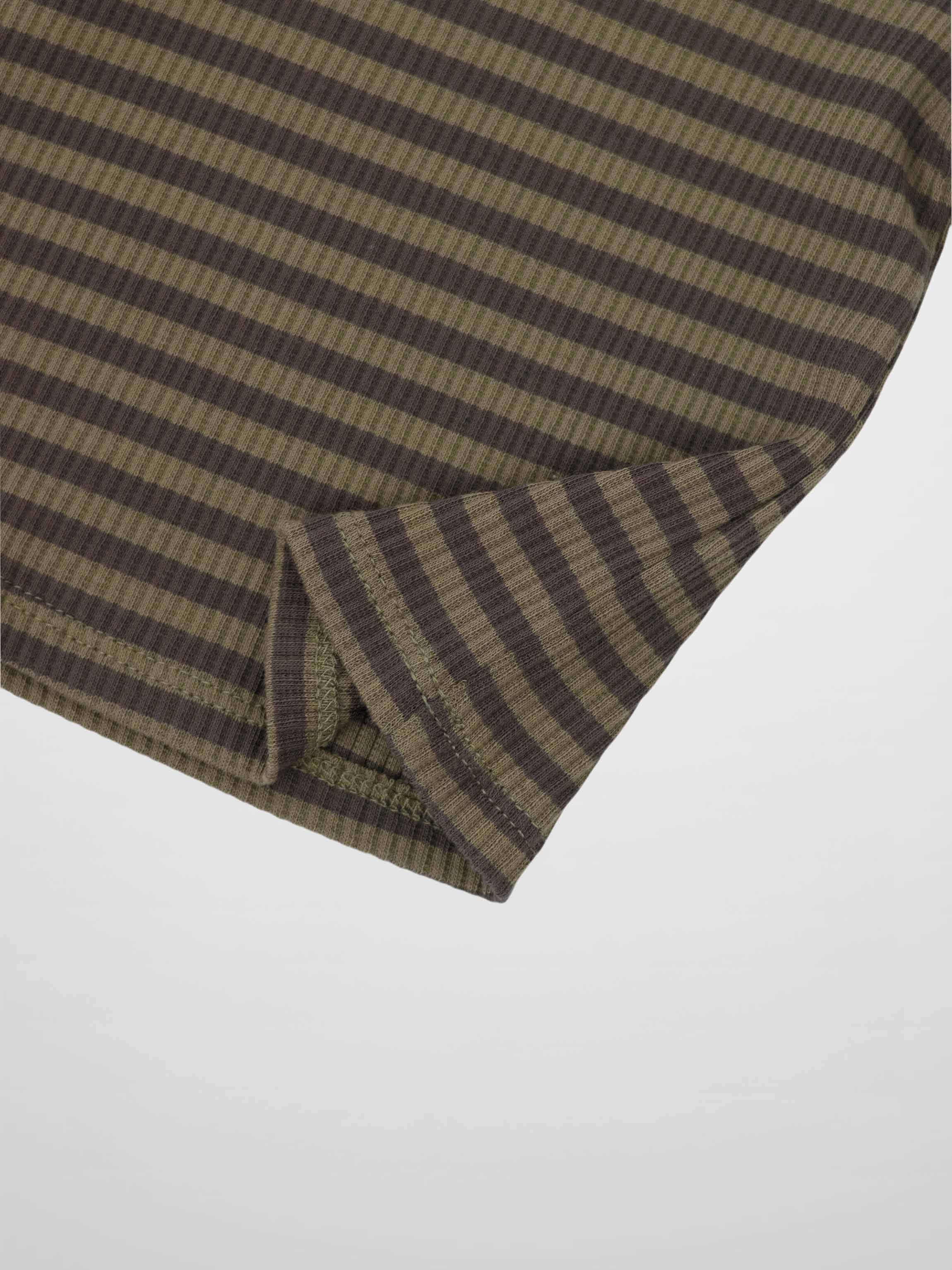 Striped Mock Neck T-Shirt - Green