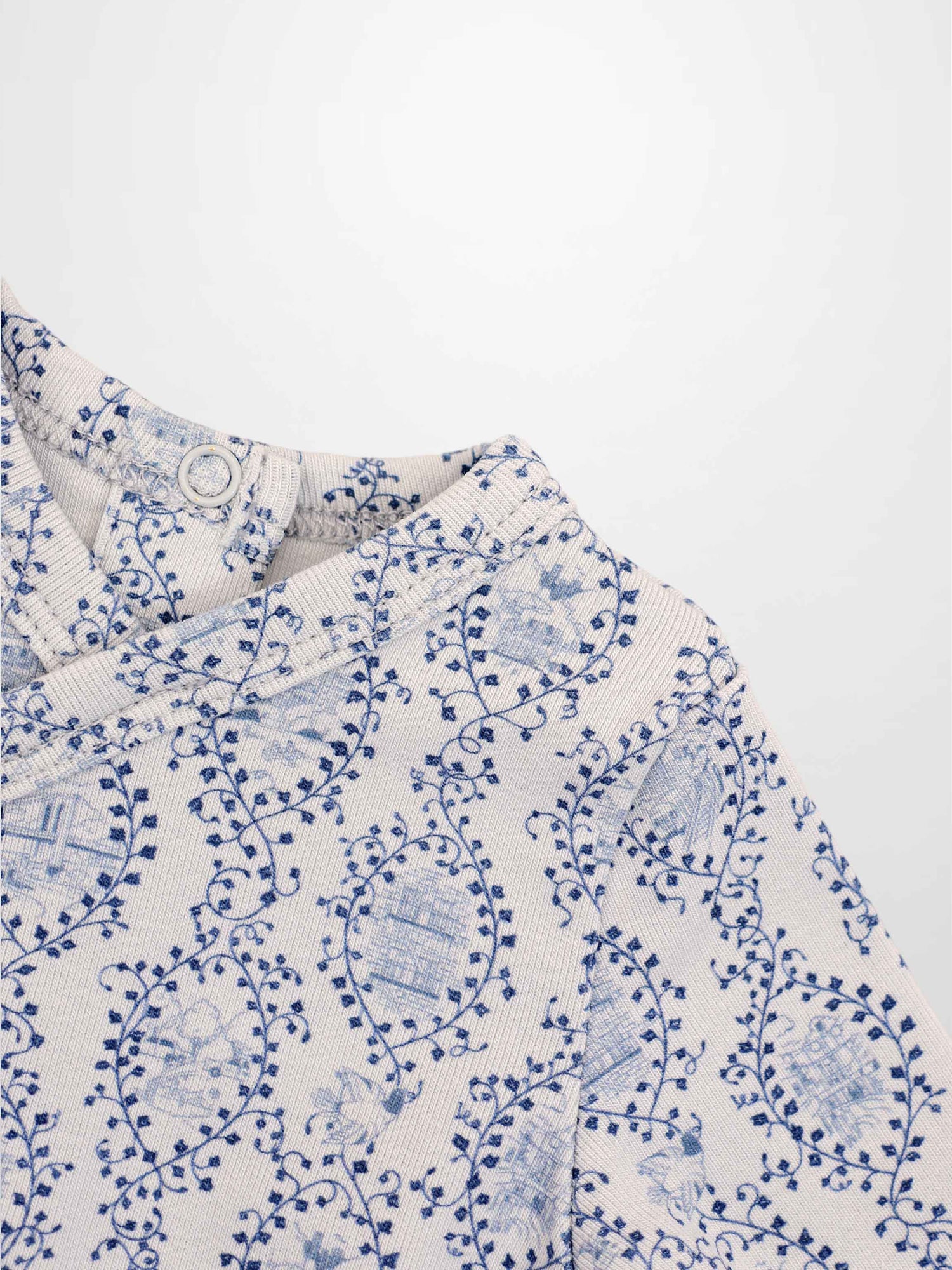 Blue Charm Stretchy Boys Stretchies with a dark blue vine pattern by Adee