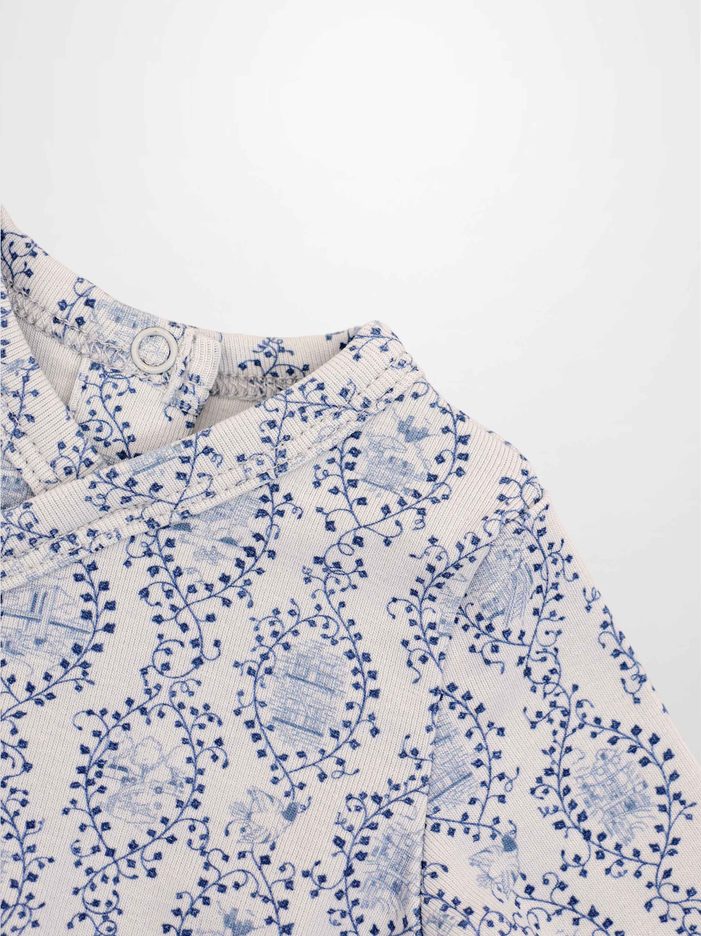 Blue Charm Stretchy Boys Stretchies with a dark blue vine pattern by Adee