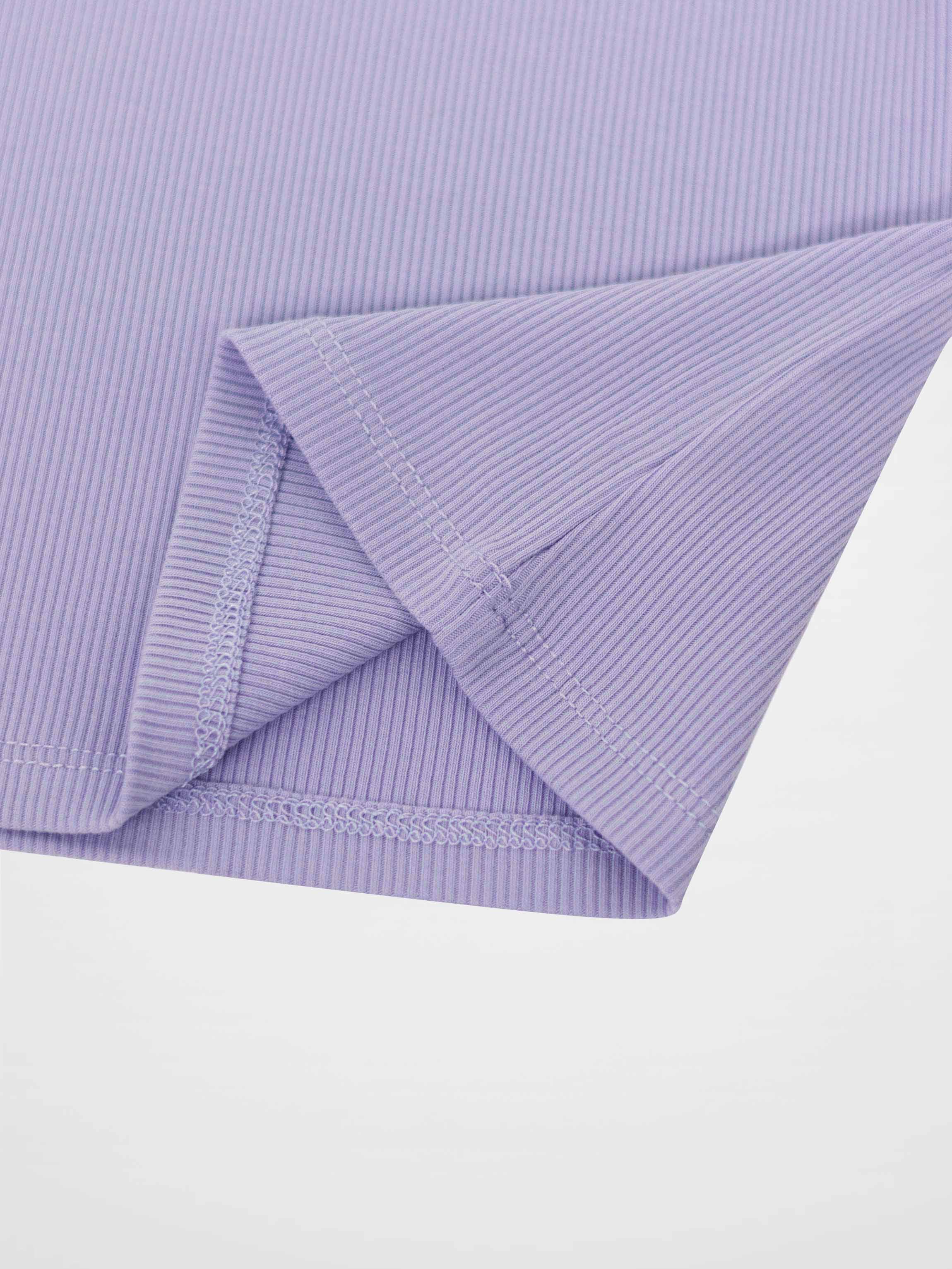 Ribbed Short Puff Sleeve T-shirt &amp; Shorts Set - Lavender