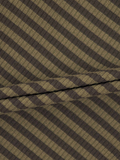 Striped Mock Neck T-Shirt - Green