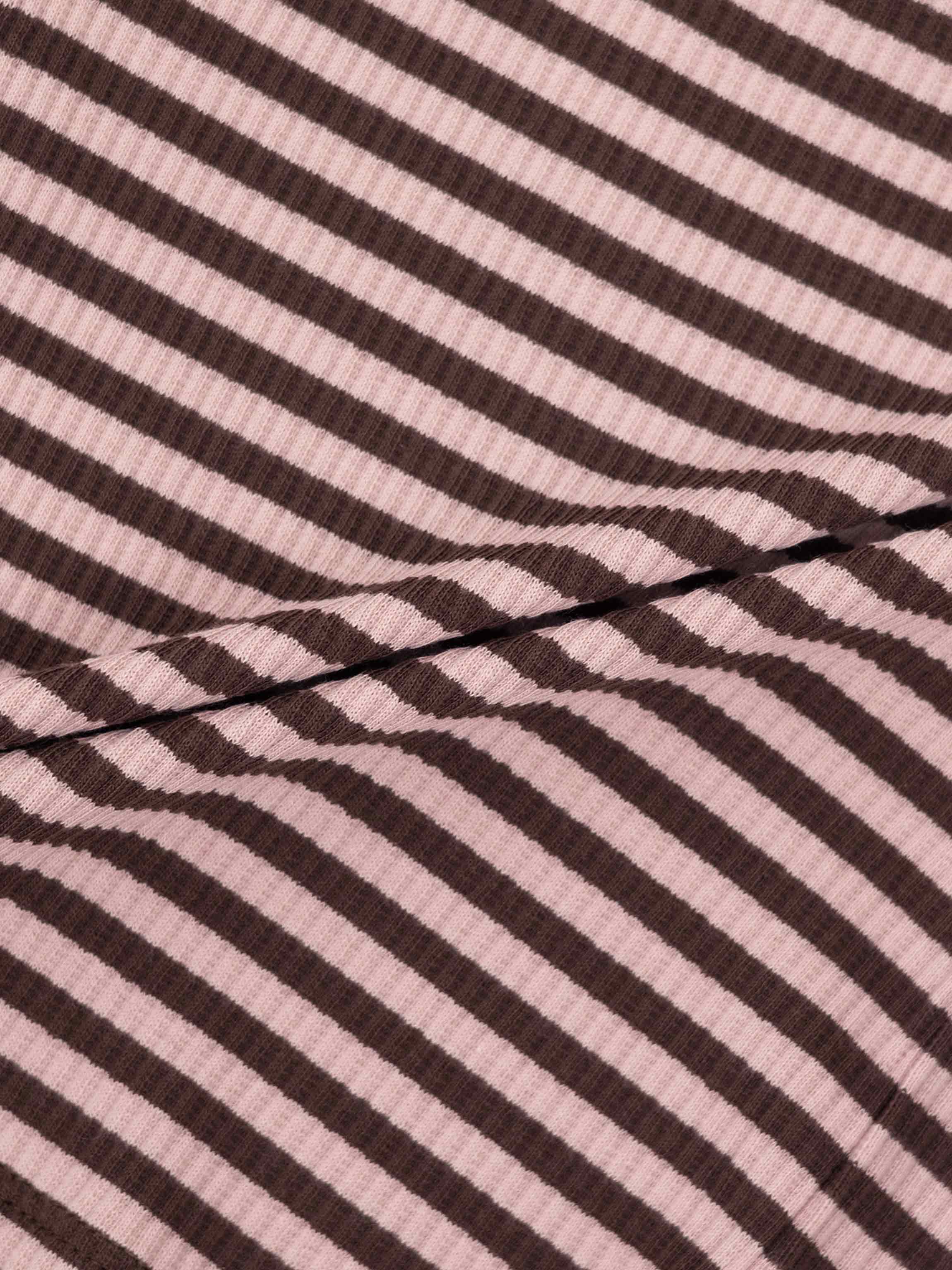 Striped Crew Neck T-Shirt - Brown &amp; Pink