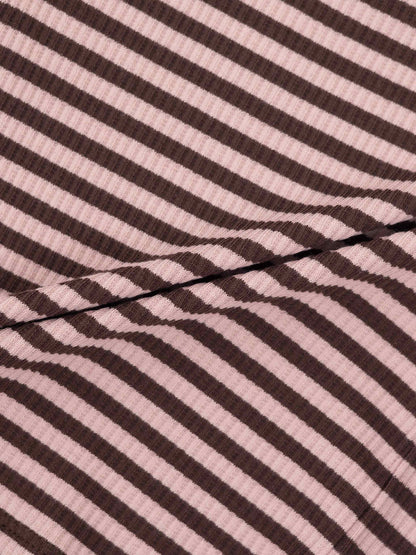 Striped Crew Neck T-Shirt - Brown &amp; Pink