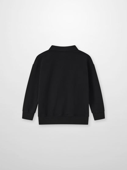 Collared sweatshirt - black by Adee; unisex top with ribbed cuffs and hem