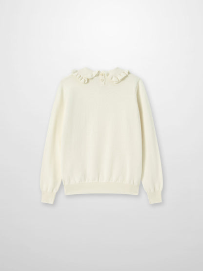 Ruffle Collar Knit Sweater - Cream, Adee girls dressy top