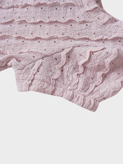 Ruffled Pointelle Romper- Light Pink