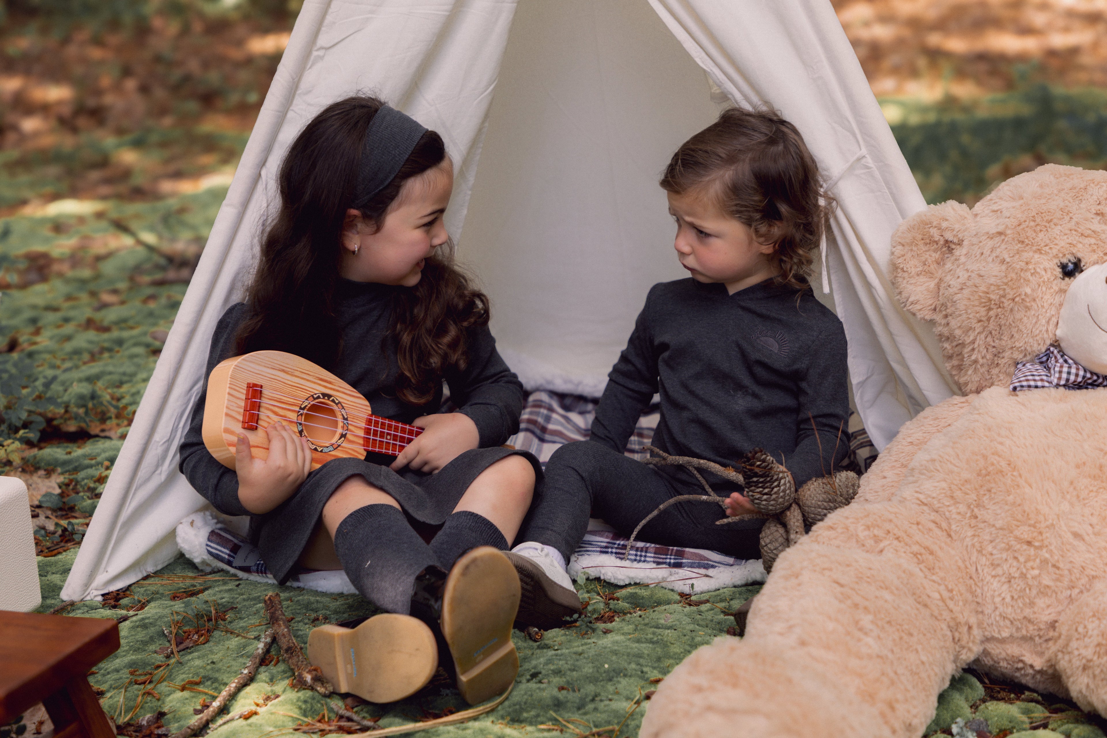 Ribbed Leggings Set with Hood - Grey