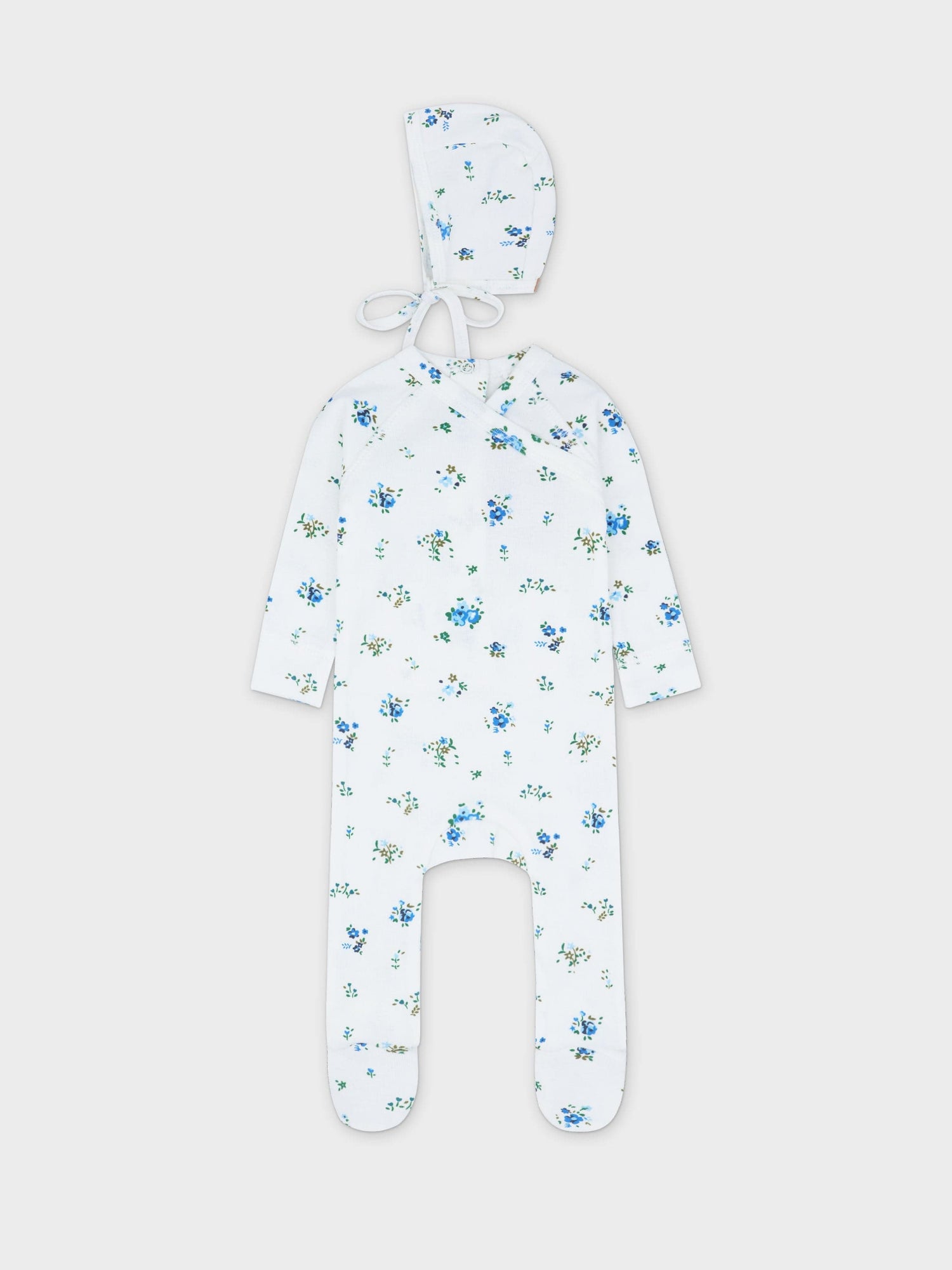 Freesia Flower Stretchy, Bonnet &amp; Bib-Blue