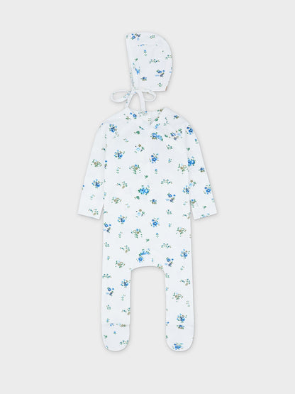 Freesia Flower Stretchy, Bonnet &amp; Bib-Blue