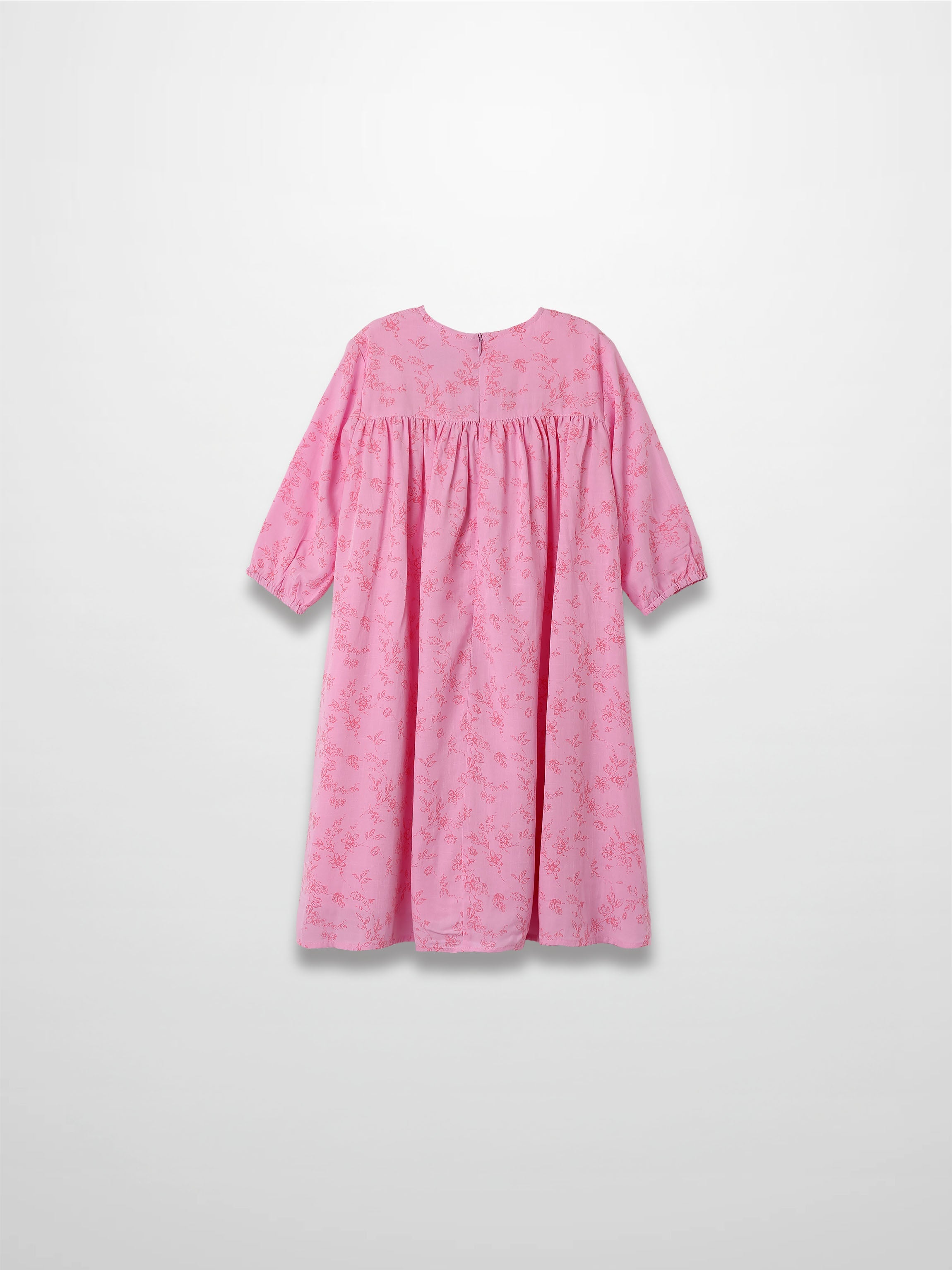 Pink Flower Dress - 3/4 Sleeve