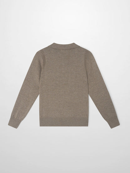 Adee Collared Knit Sweater - Taupe; boys dressy top with ribbed cuffs and hem.