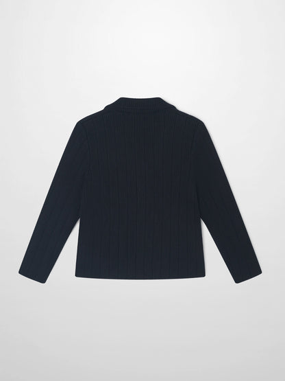 Knit blazer navy for boys by Adee, back view, dressy knit top