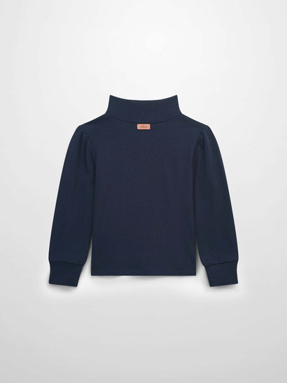 Ribbed Puff Sleeve Shirt - Navy