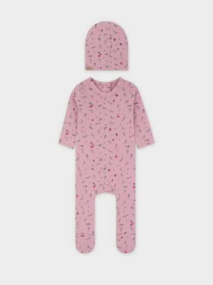 Mini berry Stretchy, Beanie and Bib-Pink