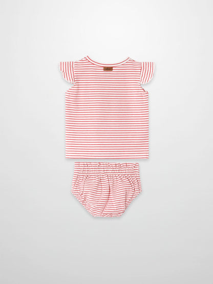 Little Paris Bloomers &amp; Tank Set by Adee; red and white striped top with ruffle sleeves and matching bloomers