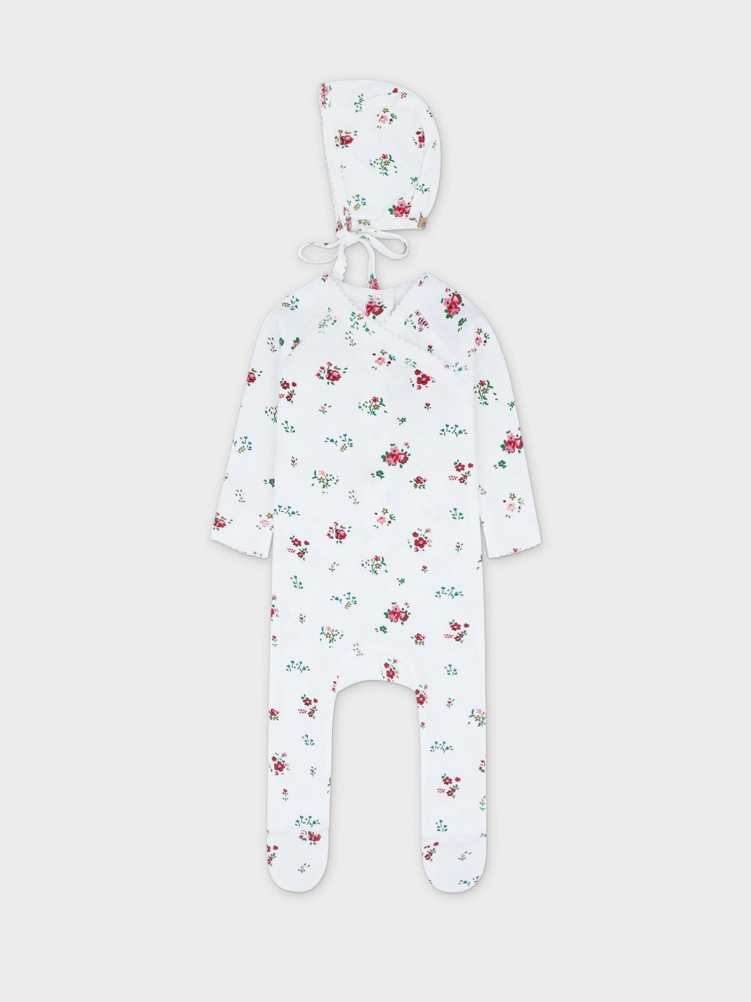 Freesia Flower Stretchy, Bonnet &amp; Bib- Red