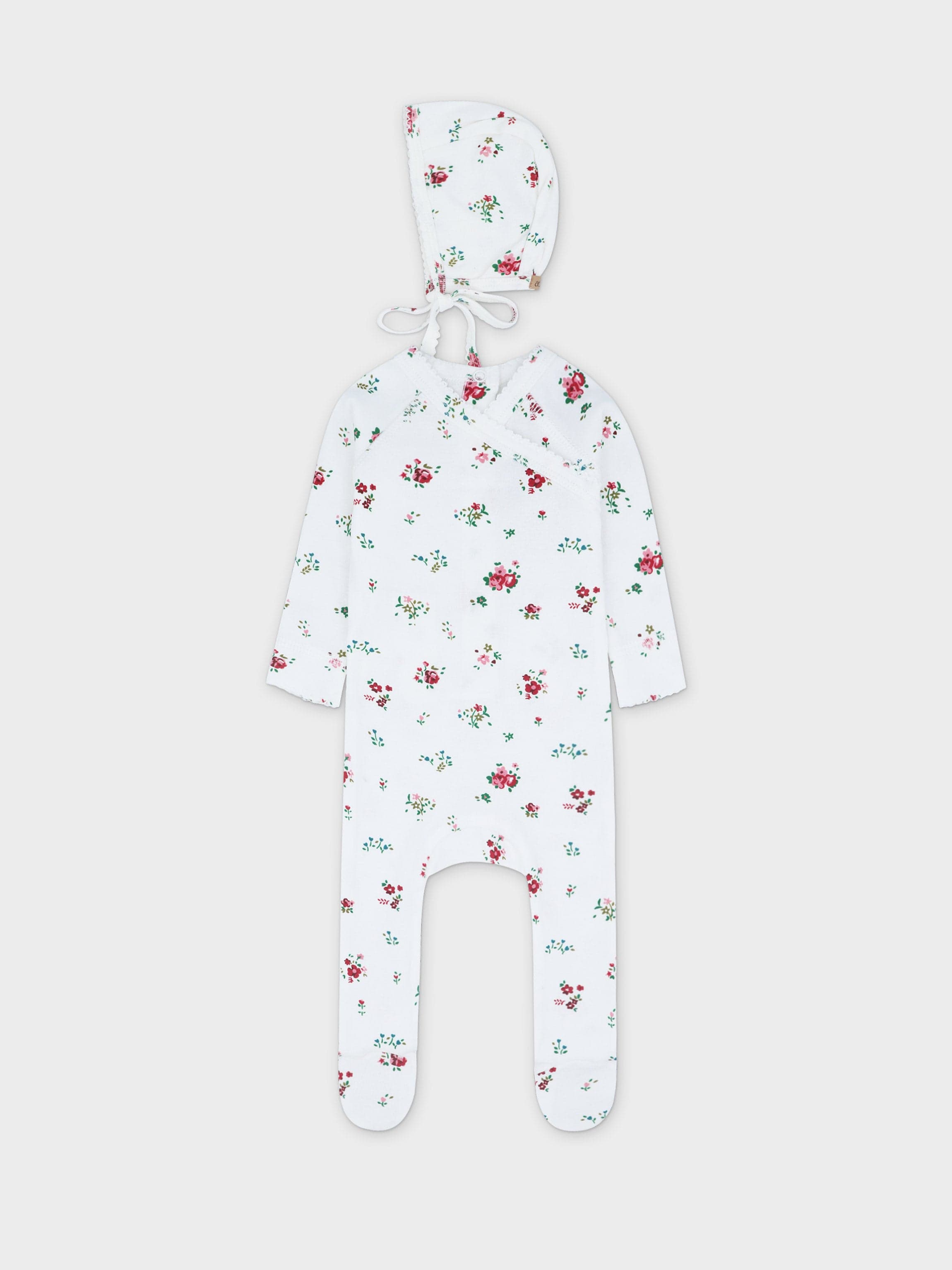 Freesia Flower Stretchy, Bonnet &amp; Bib- Red