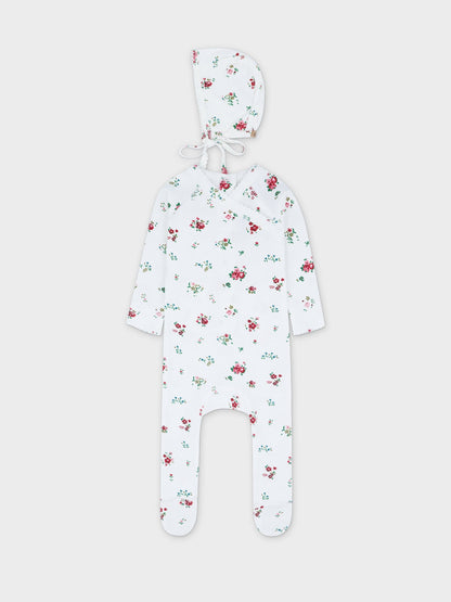 Freesia Flower Stretchy, Bonnet &amp; Bib- Red