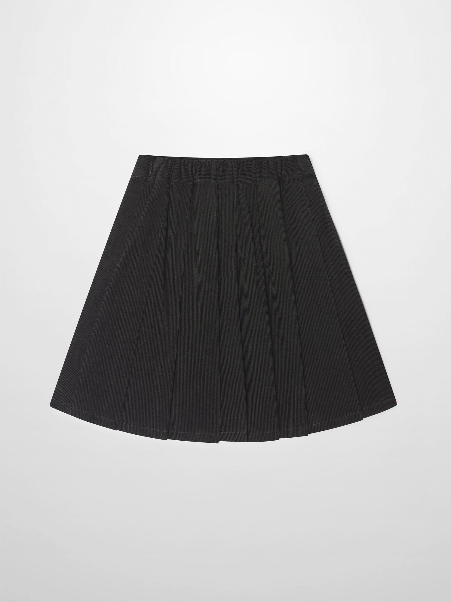 Girls corduroy pleated skirt in grey with elastic waistband.