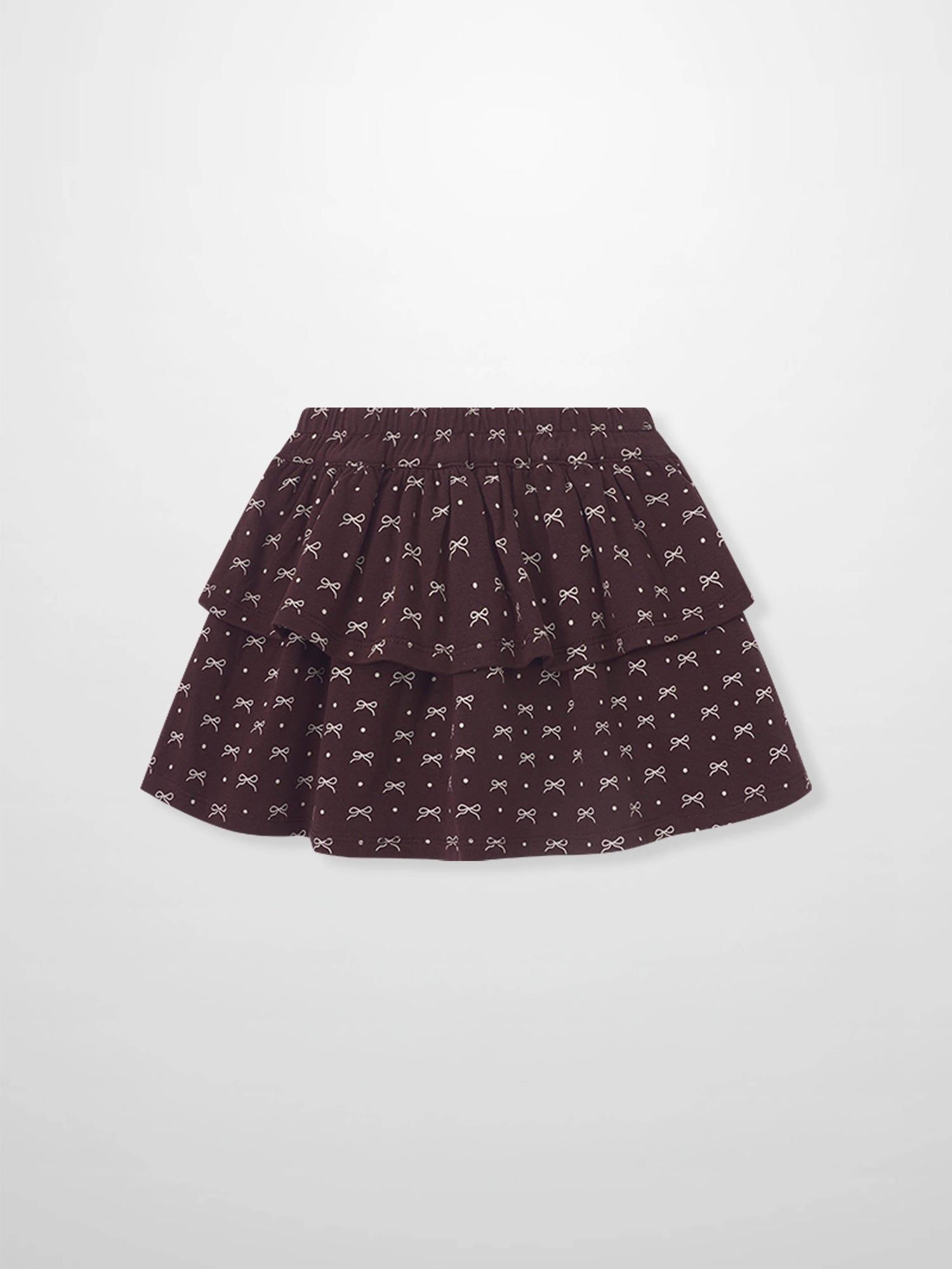 Adee Burgundy Bow Layered Skirt for girls with tiered ruffles and white bow motif.
