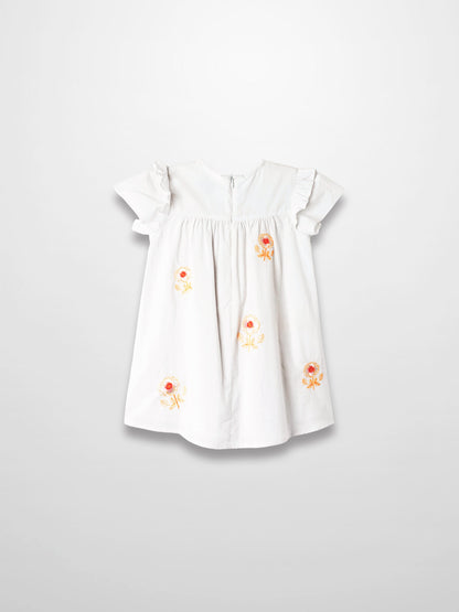 Embroidered Flower Dress - Short Sleeve