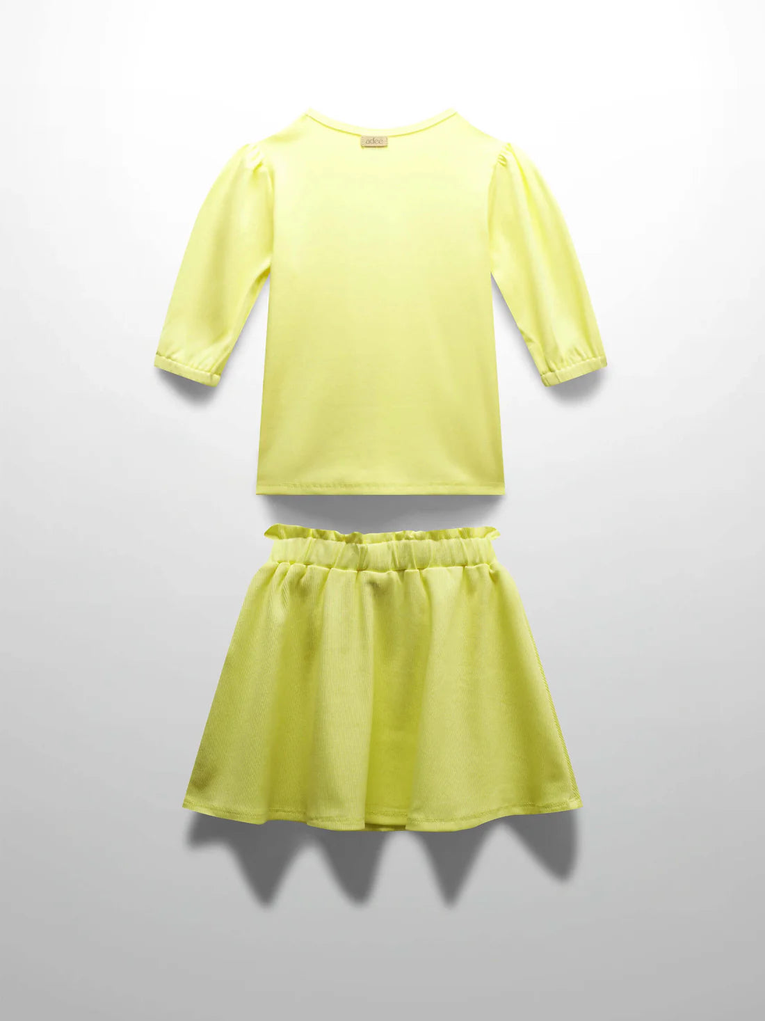 Yellow Ribbed Skirt with 3/4 Bubble Sleeve Shirt