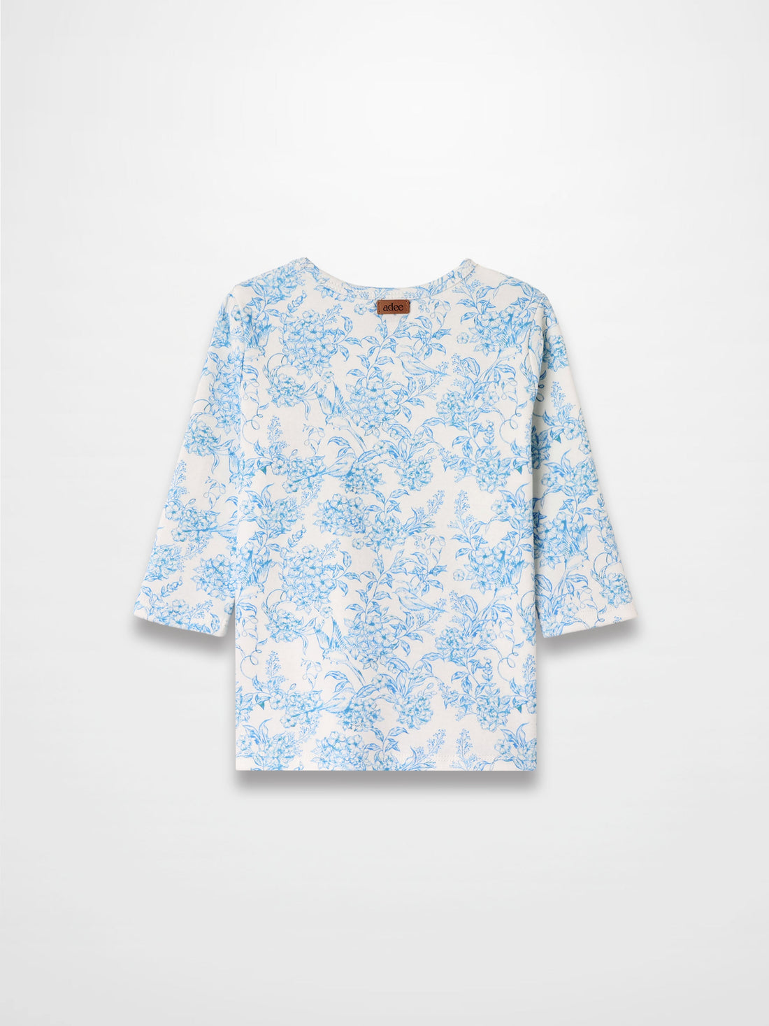 Blue Flowered 3/4 Sleeve T-shirt