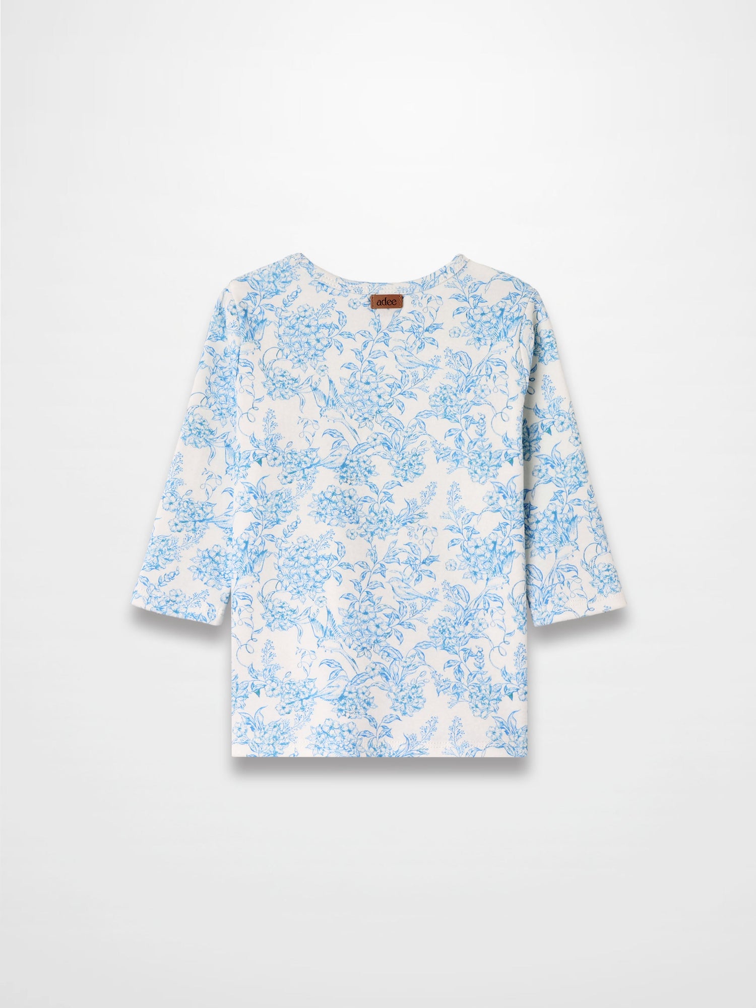 Blue Flowered  3/4 Sleeve T-shirt
