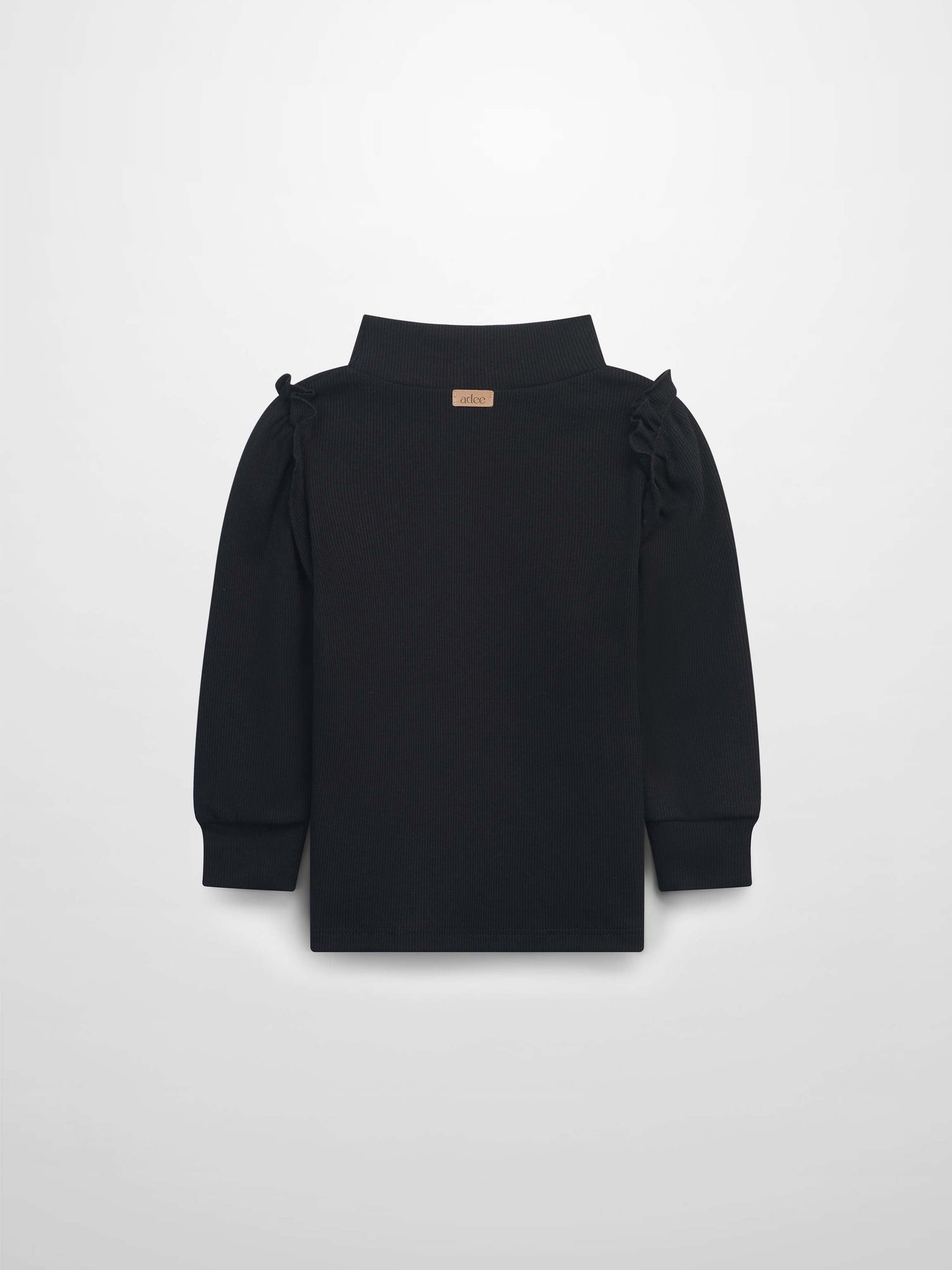 Ruffle Puff Sleeve Mock Neck Shirt - Black