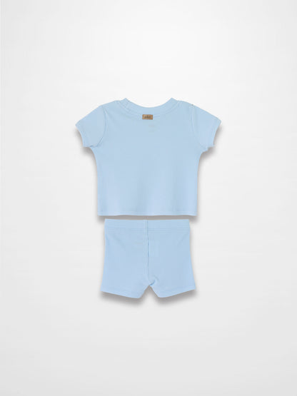 Short Sleeve Boxy T-shirt  &amp; Shorts Set - Light Blue