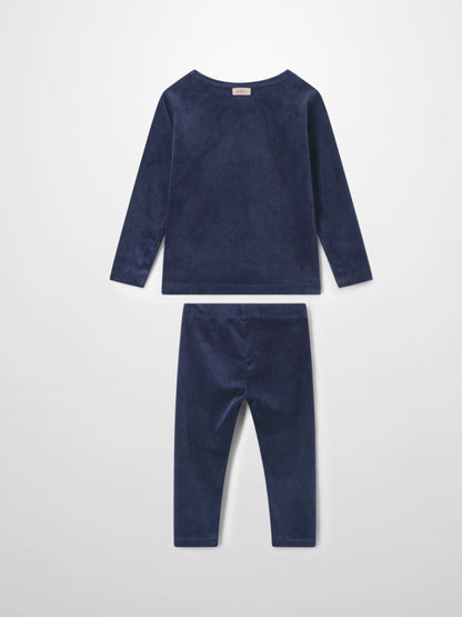 Ribbed Velour Pajama - Navy