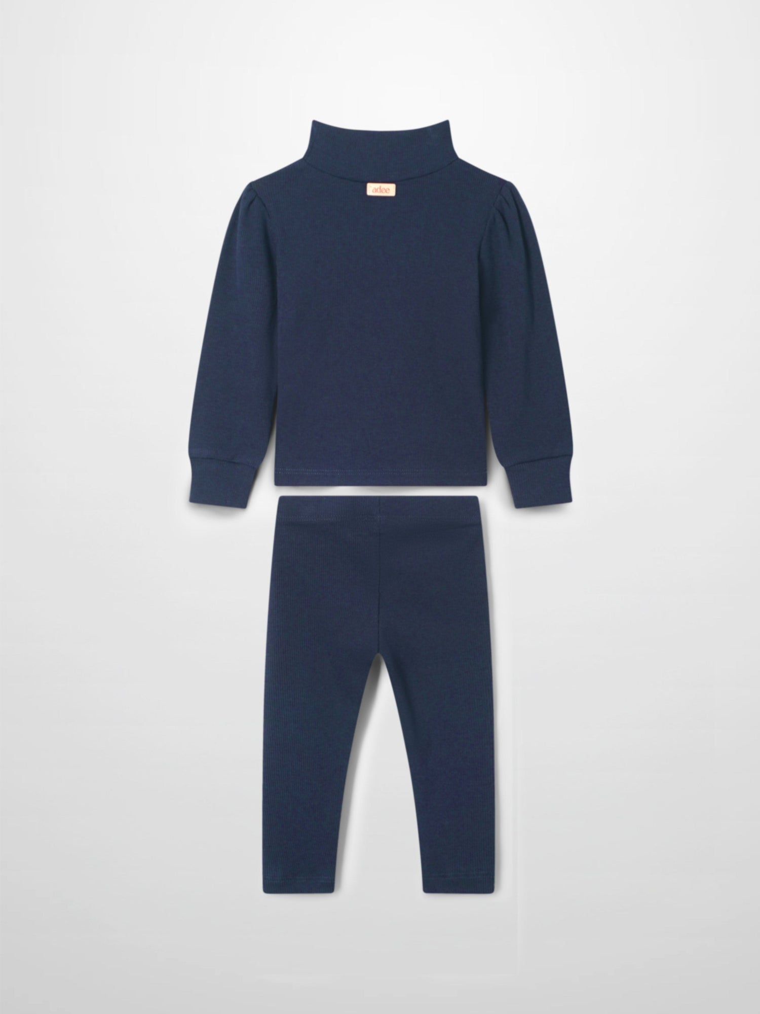Ribbed Legging Set Puff Sleeves - Navy