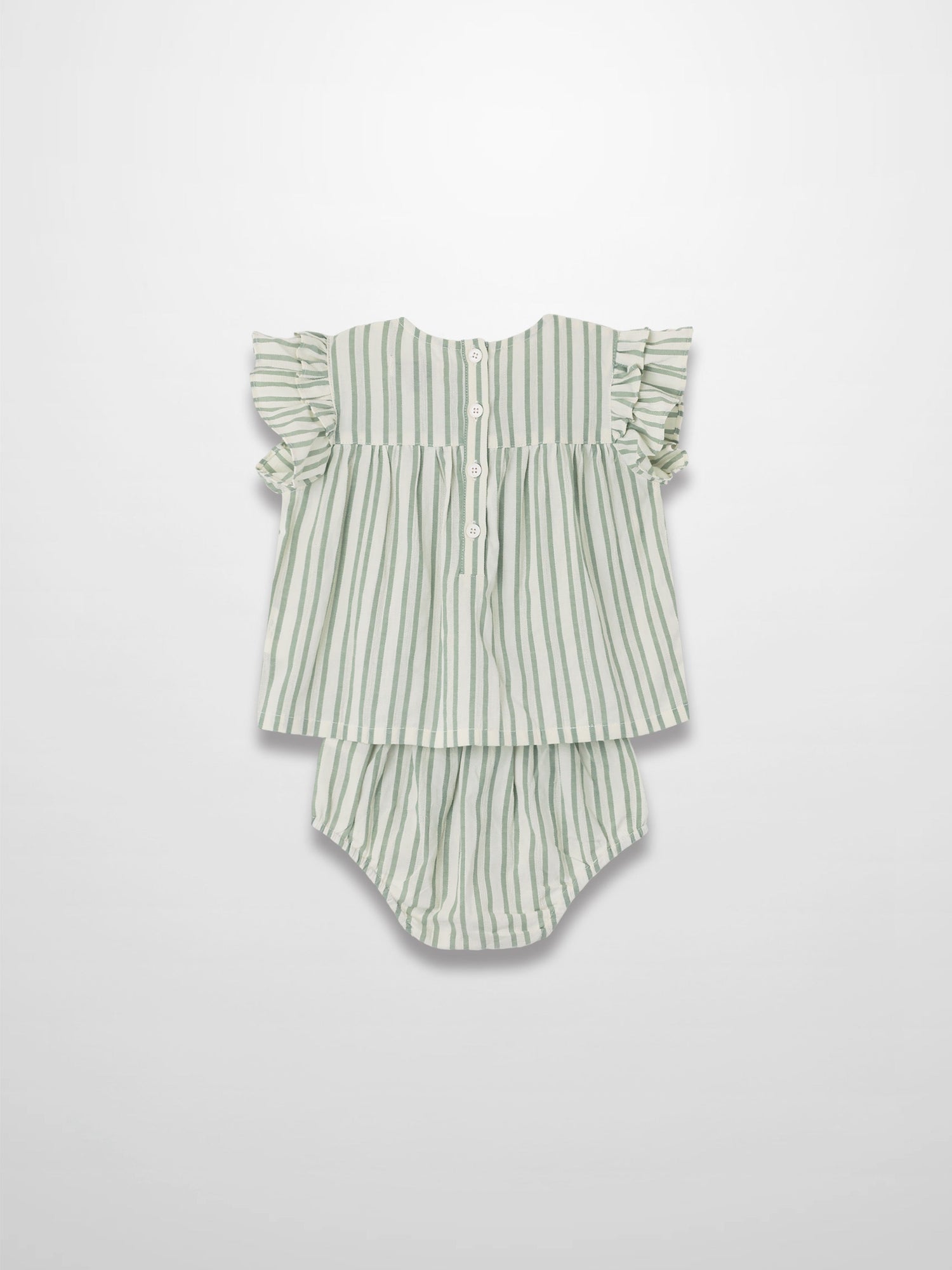 Green Striped Ruffled Shirt &amp; Bloomers Set