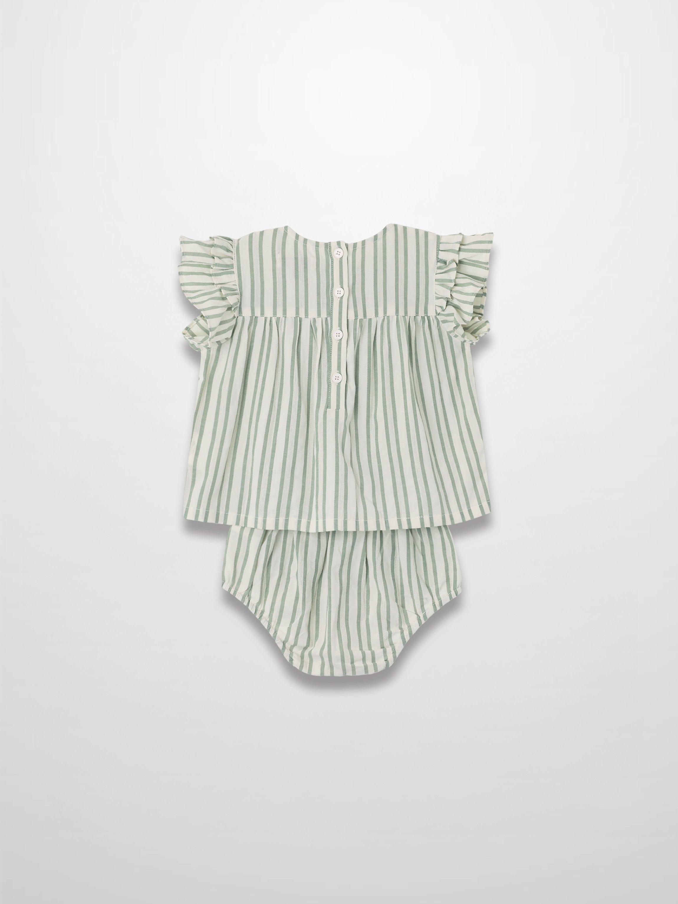Green Striped Ruffled Shirt &amp; Bloomers Set