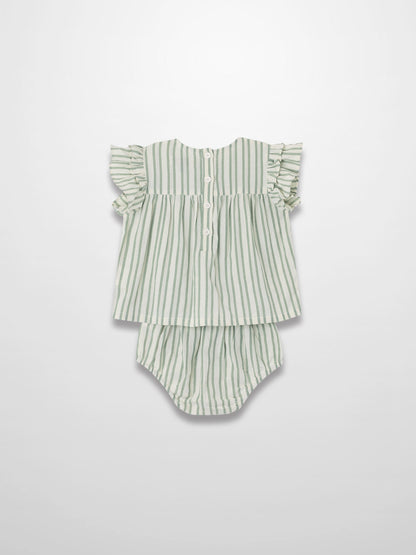 Green Striped Ruffled Shirt &amp; Bloomers Set