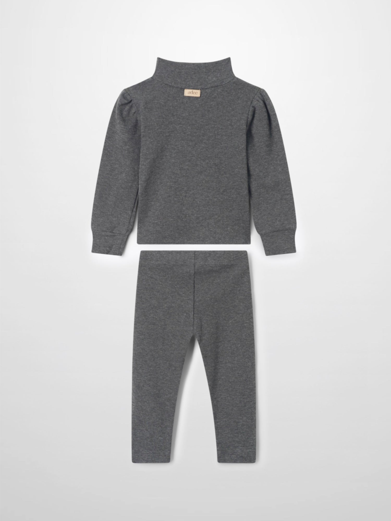 Ribbed Leggings Set with Puff Sleeves - Grey