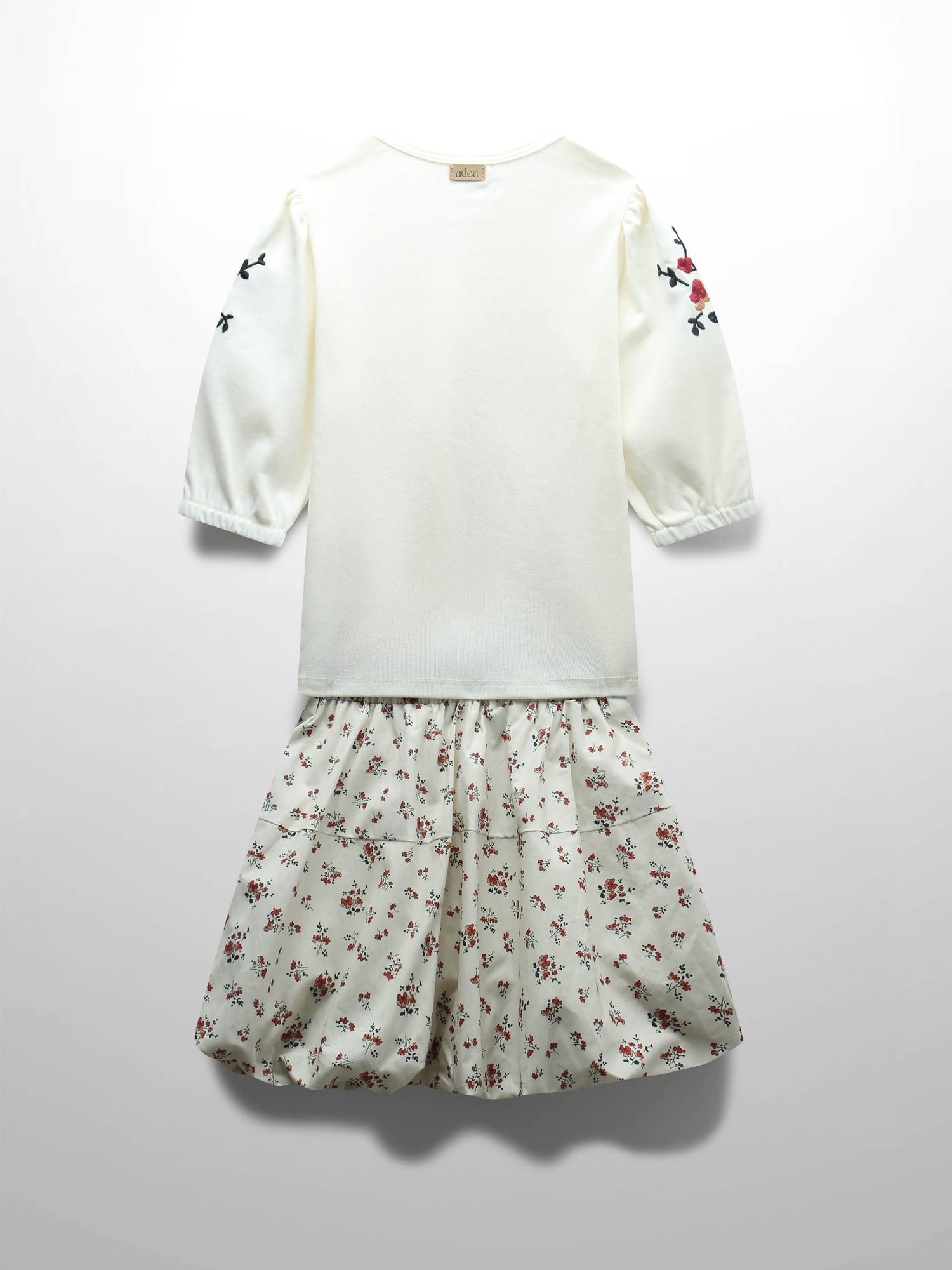 Floral Bubble Skirt with 3/4 Sleeve T-shirt