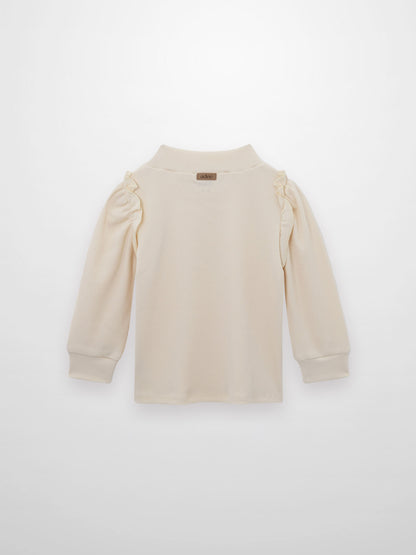 Ruffle Puff Sleeve Mock Neck Shirt - Ivory
