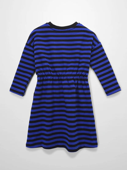 Striped Drawstring Dress - Blue &amp; Black