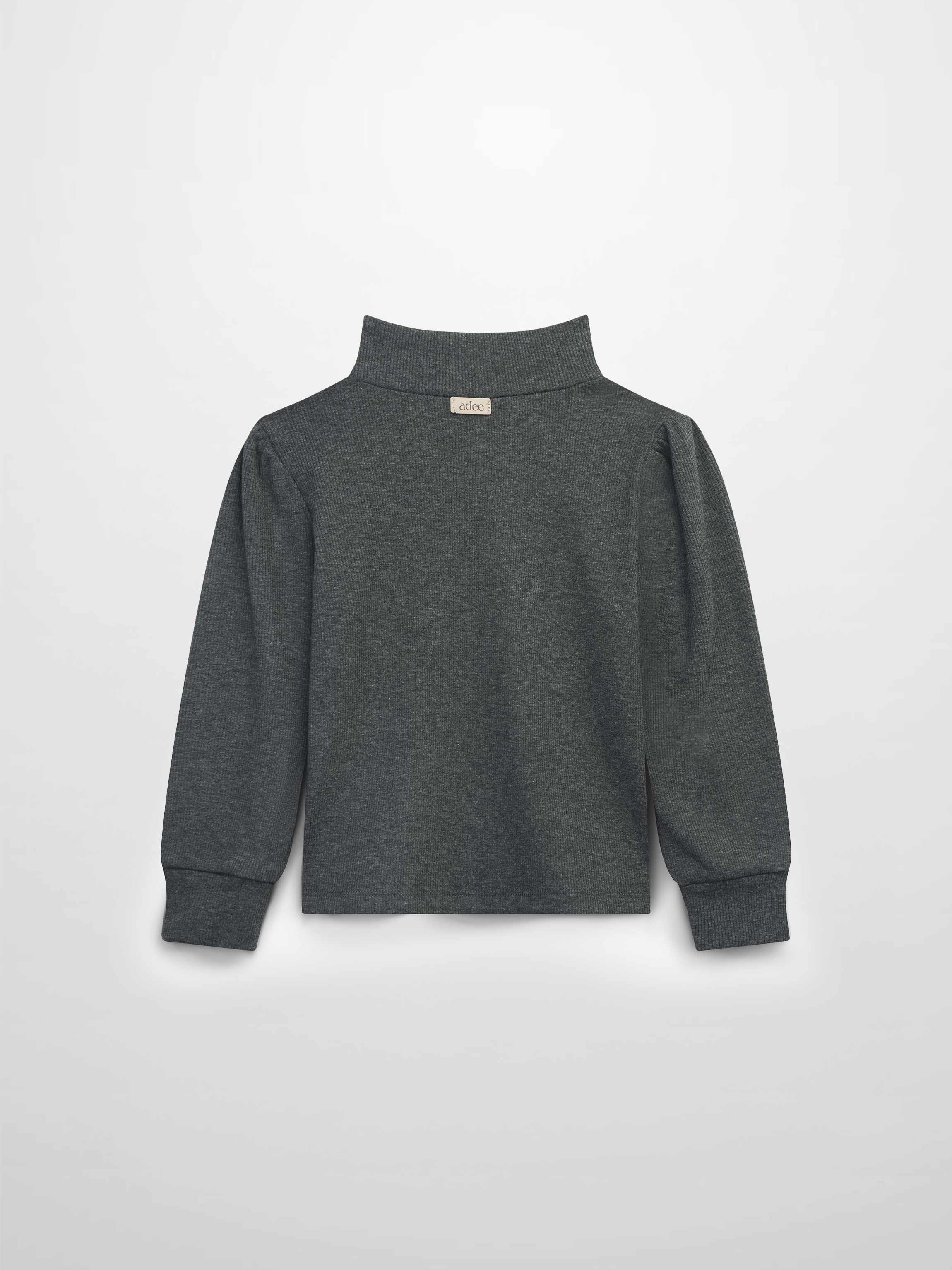 Ribbed Puff Sleeve Shirt - Grey