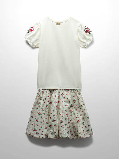 Floral Bubble Skirt with Short Sleeve T-shirt