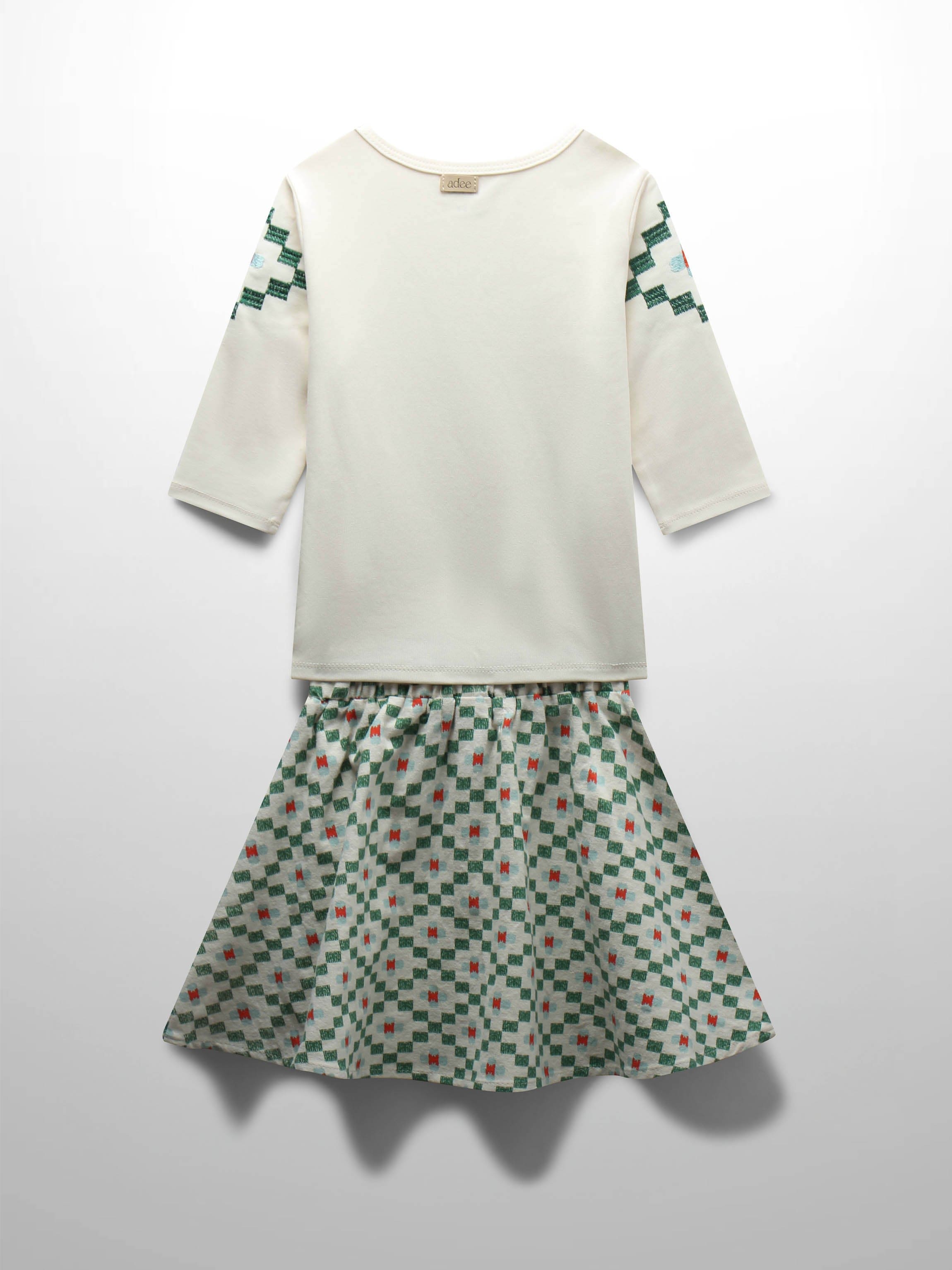 Green Diamond Skirt with 3/4 Sleeve Shirt