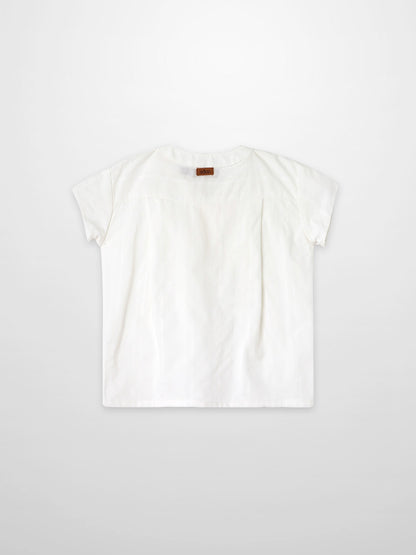 Textured white cotton shirt for boys by Adee; dressy top.